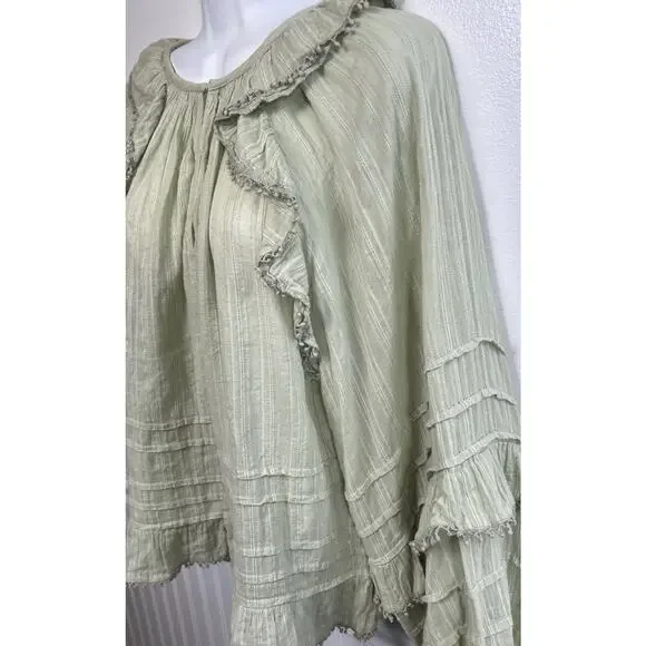 Love The Label Anthro Ruffled Full Sleeve Top Blouse M Green Fairy Romantic - Picture 2 of 9